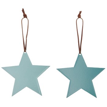 Metal star hanger with leather strap, 10x10cm, jade, 6/Box