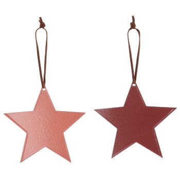 Metal hanger star with leather strap, 10x10cm, salmon, 6/Box