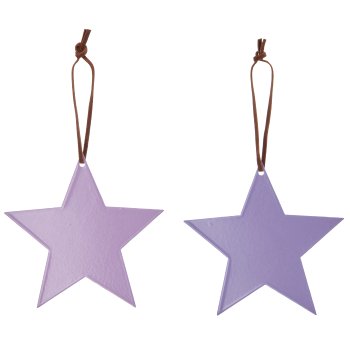 Metal hanger star with leather strap, 10x10cm, antique purple, 6/Box
