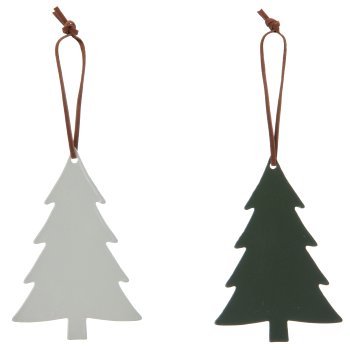 Metal hanger tree with leather strap, 10x10cm, dark green, 6/Box