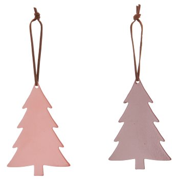 Metal hanger tree with leather strap, 10x10cm, salmon, 6/Box