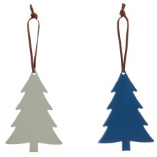 Metallhänger Baum mit Lederband, 10x10cm, taubenblau, 6/Box