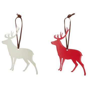 Metal deer hanger with leather strap, 10x10cm, red, 6/Box