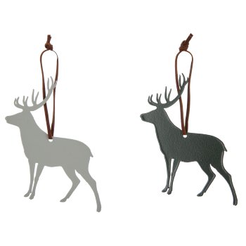 Metallhänger Hirsch mit Lederband, 10x10cm, dunkelgrün, 6/Box