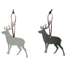 Metallhänger Hirsch mit Lederband, 10x10cm, dunkelgrün, 6/Box