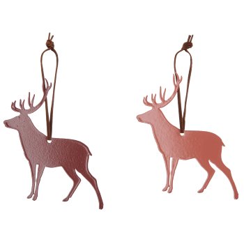 Metallhänger Hirsch mit Lederband, 10x10cm, lachs, 6/Box