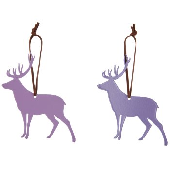 Metal hanger deer with leather strap, 10x10cm, antique purple, 6/Box