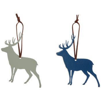 Metal deer hanger with leather strap, 10x10cm, dove blue, 6/Box