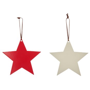 Metal hanger star with leather strap, 15x15cm, red