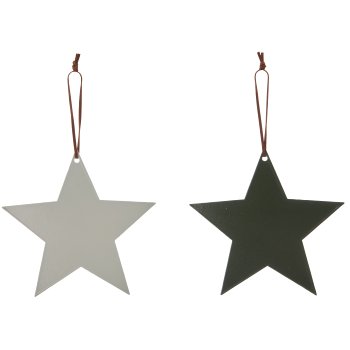 Metal hanger star with leather strap, 15x15cm, dark green
