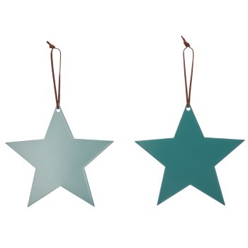 Metal hanger star with leather strap, 15x15cm, jade