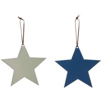Metal hanger star with leather strap, 15x15cm, dove blue