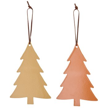 Metal hanger tree with leather strap, 15x15cm, cinnamon