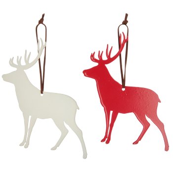 Metal hanger deer with leather strap, 15x15cm, red