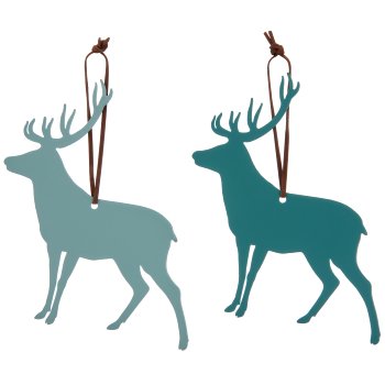Metal hanger deer with leather strap, 15x15cm, jade