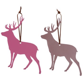 Metal hanger deer with leather strap, 15x15cm, amethyst