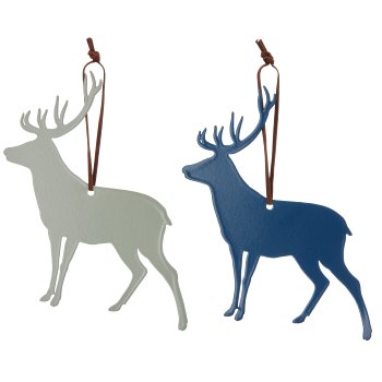 Metal hanger deer with leather strap, 15x15cm, dove blue