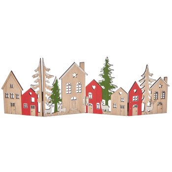 Wooden houses landscape, foldable, 44x16cm, red
