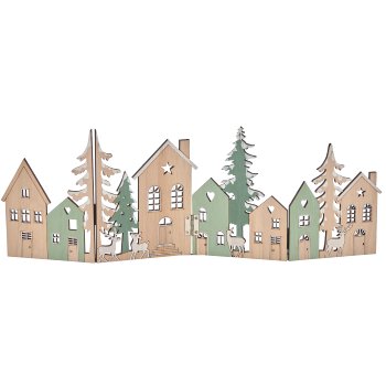 Wooden houses landscape, foldable, 44x16cm, jade