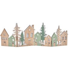 Wooden houses landscape, foldable, 44x16cm, jade