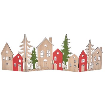 Holz Häuser Landschaft, klappbar, 58x21cm, rot