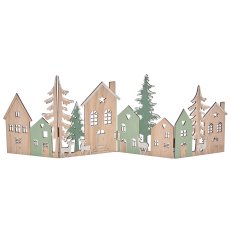 Wooden houses landscape, foldable, 58x21cm, jade