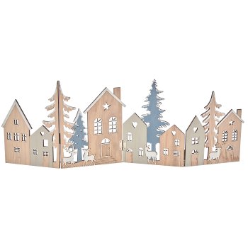 Holz Häuser Landschaft, klappbar, 58x21cm, blau
