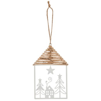 Metal hanger house with jute roof, 9x15cm, white
