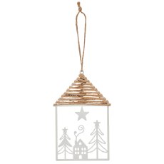 Metal hanger house with jute roof, 9x15cm, white