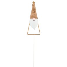 Metal stake Santa Claus with jute decoration, 6x2x47cm, white