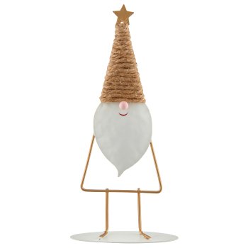 Metal Father Christmas, standing with jute decoration, 10x3.5x22cm, white