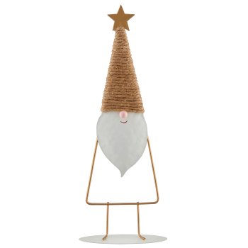 Metall Weihnachtsmann, stehend mit Jute Deko, 12x4x32cm, weiß