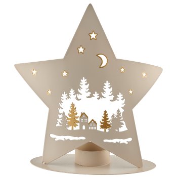 Metal star on foot with tealight, landscape motif, 17x8x19cm, almond