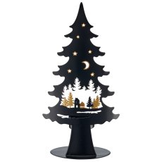 Metal tree on base with tealight, landscape motif, 13x6.5x25cm, black