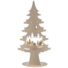 Metallbaum a.Fuß mit Teelicht, Landschaftsmotiv, 13x6,5x25cm, mandel