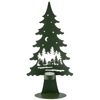 Metal tree on foot with tealight, landscape motif, 17x8x35cm, dark green