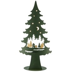 Metal tree on foot with tealight, landscape motif, 17x8x35cm, dark green