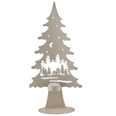 Metallbaum a.Fuß mit Teelicht, Landschaftsmotiv, 17x8x35cm, mandel