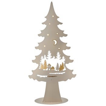 Metallbaum a.Fuß mit Teelicht, Landschaftsmotiv, 17x8x35cm, mandel