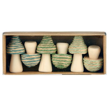 Wooden mushrooms with rope, assorted colours, 5x3cm, green
