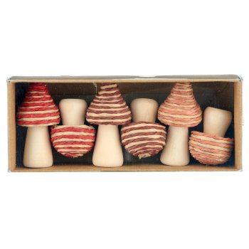 Wooden mushrooms with rope, assorted colours, 5x3cm, orange