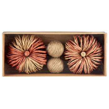 Wooden pumpkin with decorative balls, decoration set, 7.5x3.5cm, orange