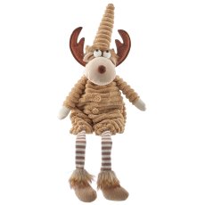 Fabric deer sitting with hanging legs, 10x10x50cm, almond