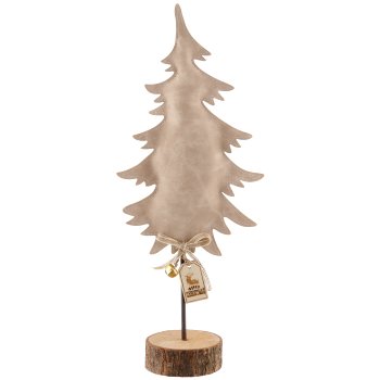 Stoff Lederimitat Baum auf Holzfuß, 16x7x39cm, beige