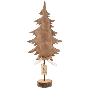 Fabric imitation leather tree on wooden base, 21x8x51cm, light brown