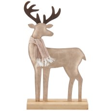 Stoff Lederimitat Hirsch klassisch auf Holzfuß, 17x5x27cm, beige