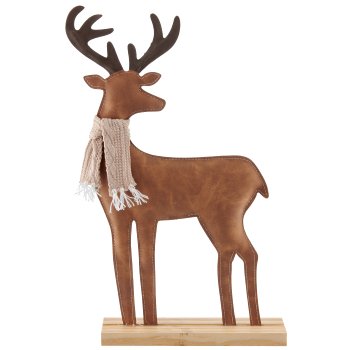 Stoff Lederimitat Hirsch klassisch auf Holzfuß, 20x5,5x36cm, hellbraun