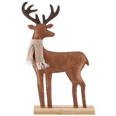 Stoff Lederimitat Hirsch klassisch auf Holzfuß, 20x5,5x36cm, hellbraun