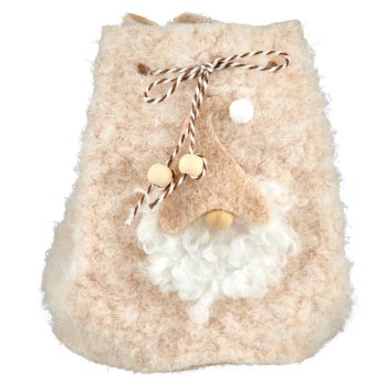 Stoff/Woll Tasche mit Motiv, 13x13x14cm, beige