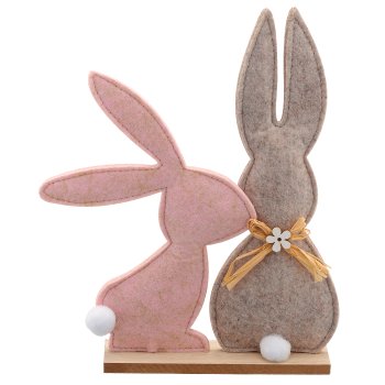 Felt rabbit couple on plate, kissing, 22x5x29cm, light pink